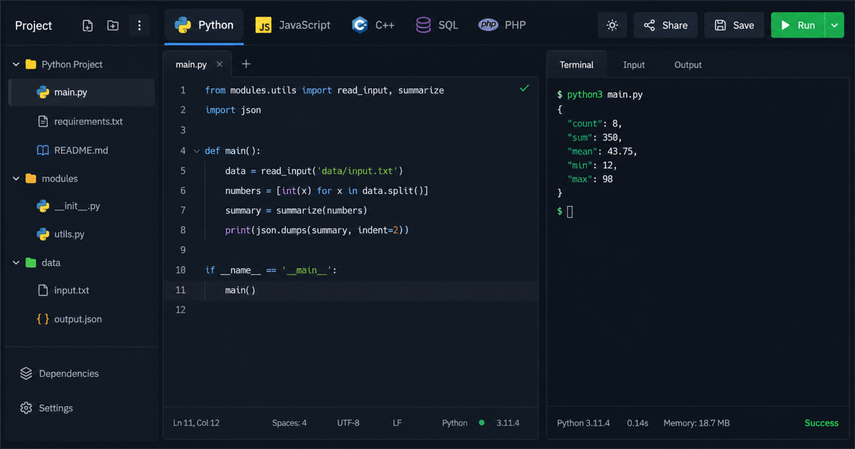 VulnTech - Online Compiler - Run Python, JavaScript, C, C++, Java, SQL ...